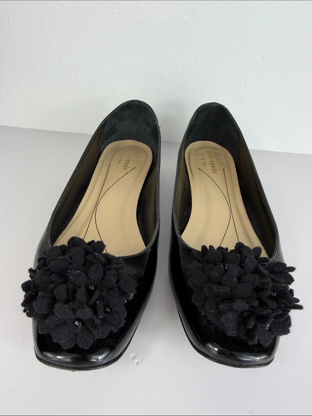 Kate Spade New York Black Patent Leather Floral Ballet Flats 8.5 B